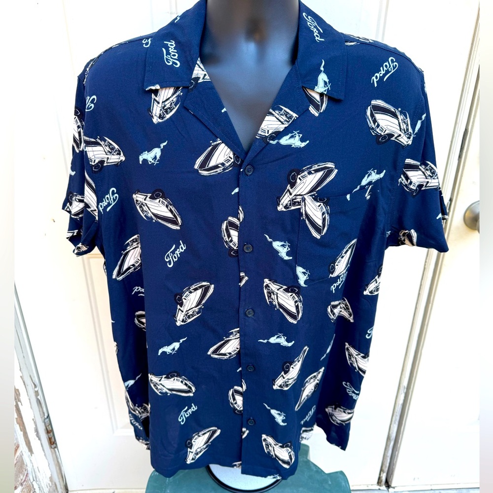 Ford, Short Sleeve, Button-up, Shirt, Navy, Size Large